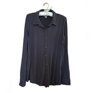 Women’s Ultra Soft Rayon Button-Down Long-sleeve Collar Shirt Gray Charcoal